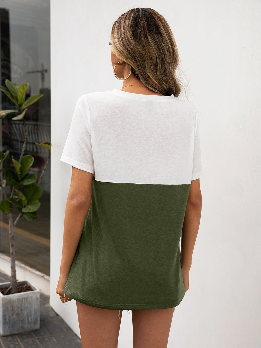Color Block V - Neck Short Sleeve Tee - Rochelle's House LLC