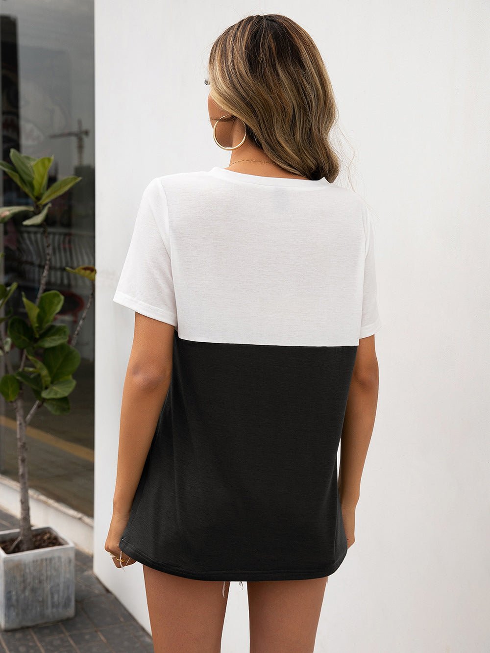 Color Block V - Neck Short Sleeve Tee - Rochelle's House LLC
