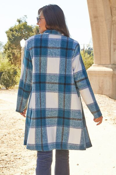 Double Take Plaid Button Up Lapel Collar Coat