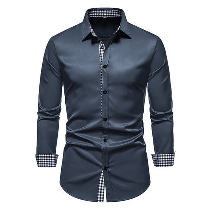 Plaid Patchwork Formal Shirts for Men