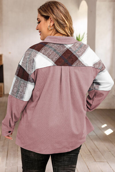 Plaid Snap Down Jacket with Pockets