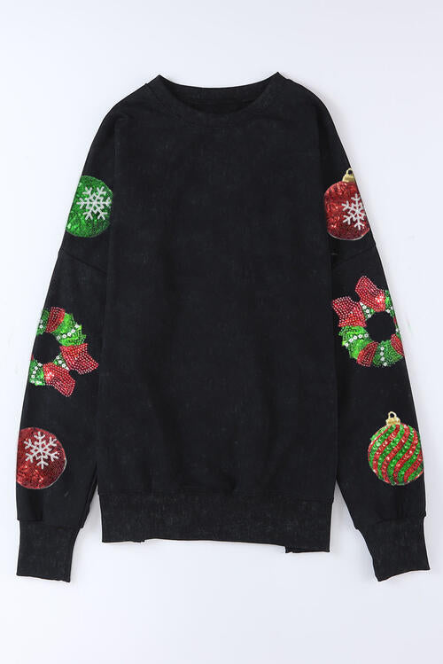 Sequin Christmas Element Slit Sweatshirt