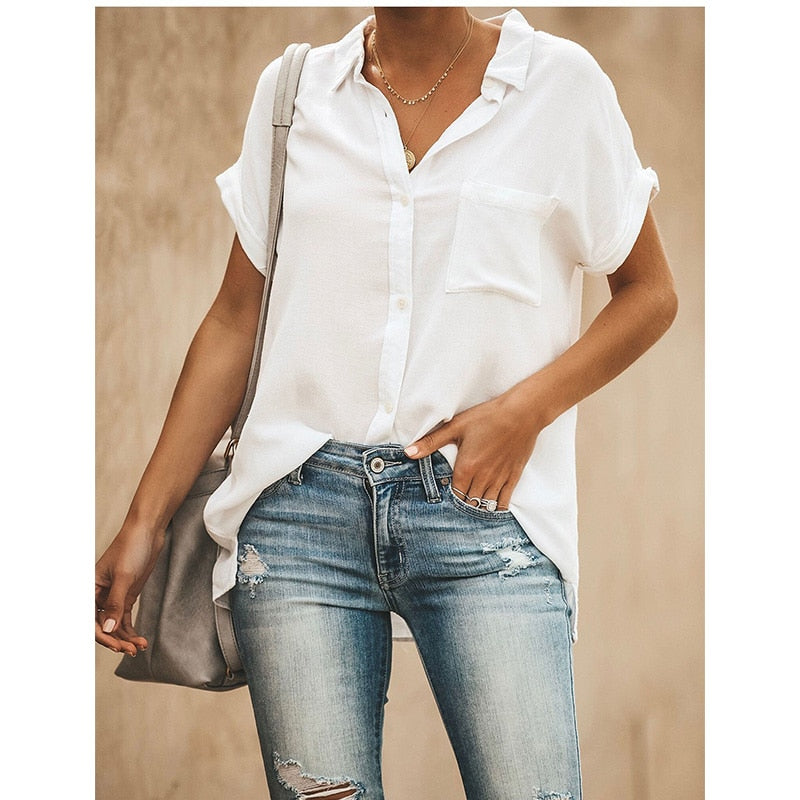 Women's Summer Casual Blouse with turn down collar