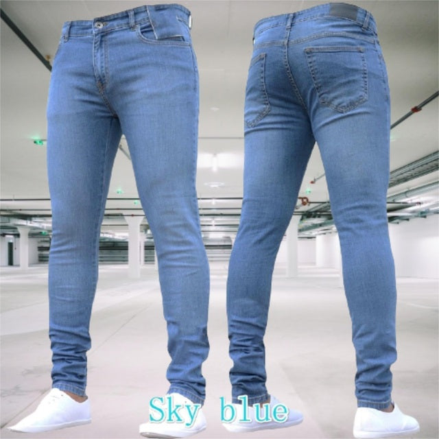 Mens Pants Retro Washing Zipper Stretch Jeans