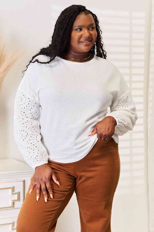 Double Take Eyelet Dropped Shoulder Blouse - Rochelle's House LLC