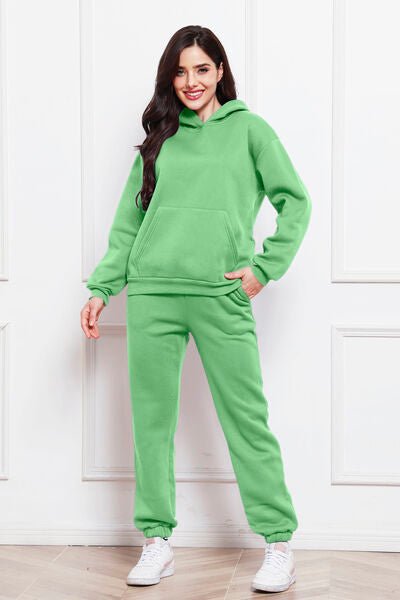 Drop Shoulder Long Sleeve Hoodie and Pants Set - Rochelle's House LLC