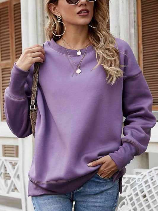 Dropped Shoulder Slit Sweatshirt - Rochelle's House LLC