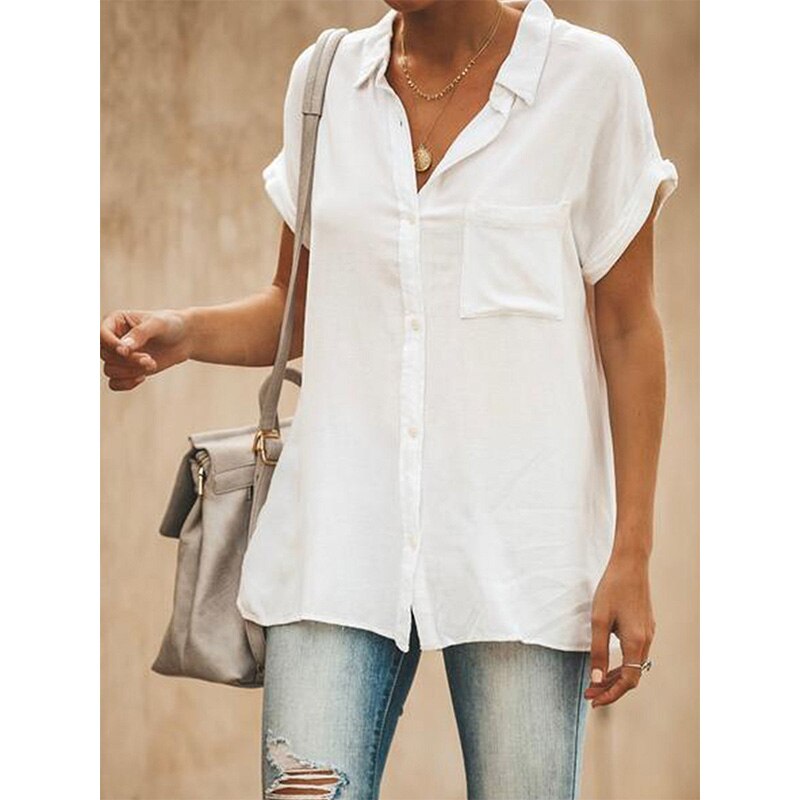 Women's Summer Casual Blouse with turn down collar