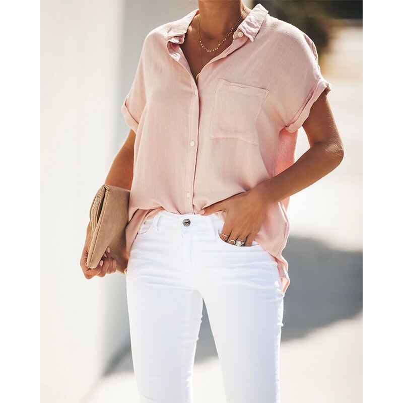 Women's Summer Casual Blouse with turn down collar