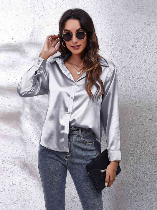 Plushiness Collared Neck Buttoned Long Sleeve Shirt