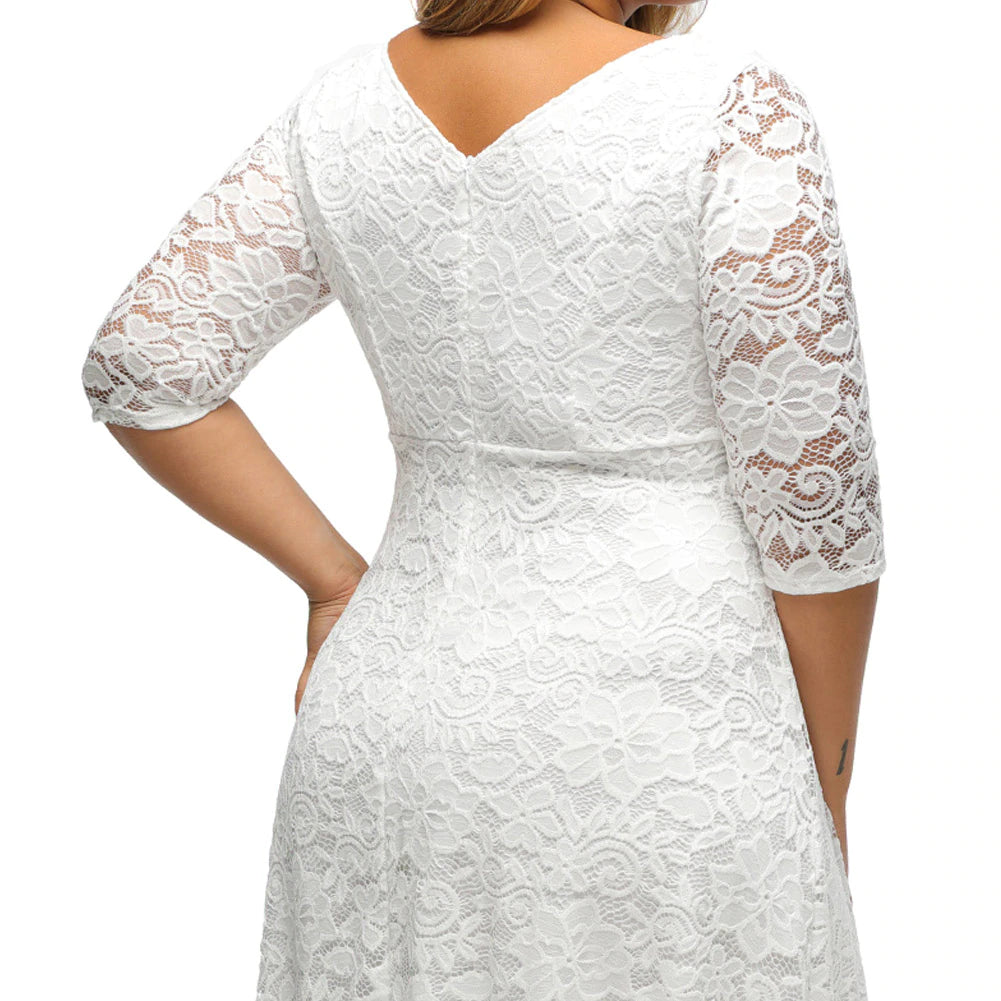 White Plus Size 3/4 Sleeves Summer Lace Dress