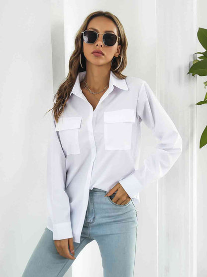 Stylish Collared Neck Buttoned Shirt with Pockets