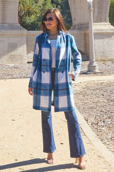 Double Take Plaid Button Up Lapel Collar Coat