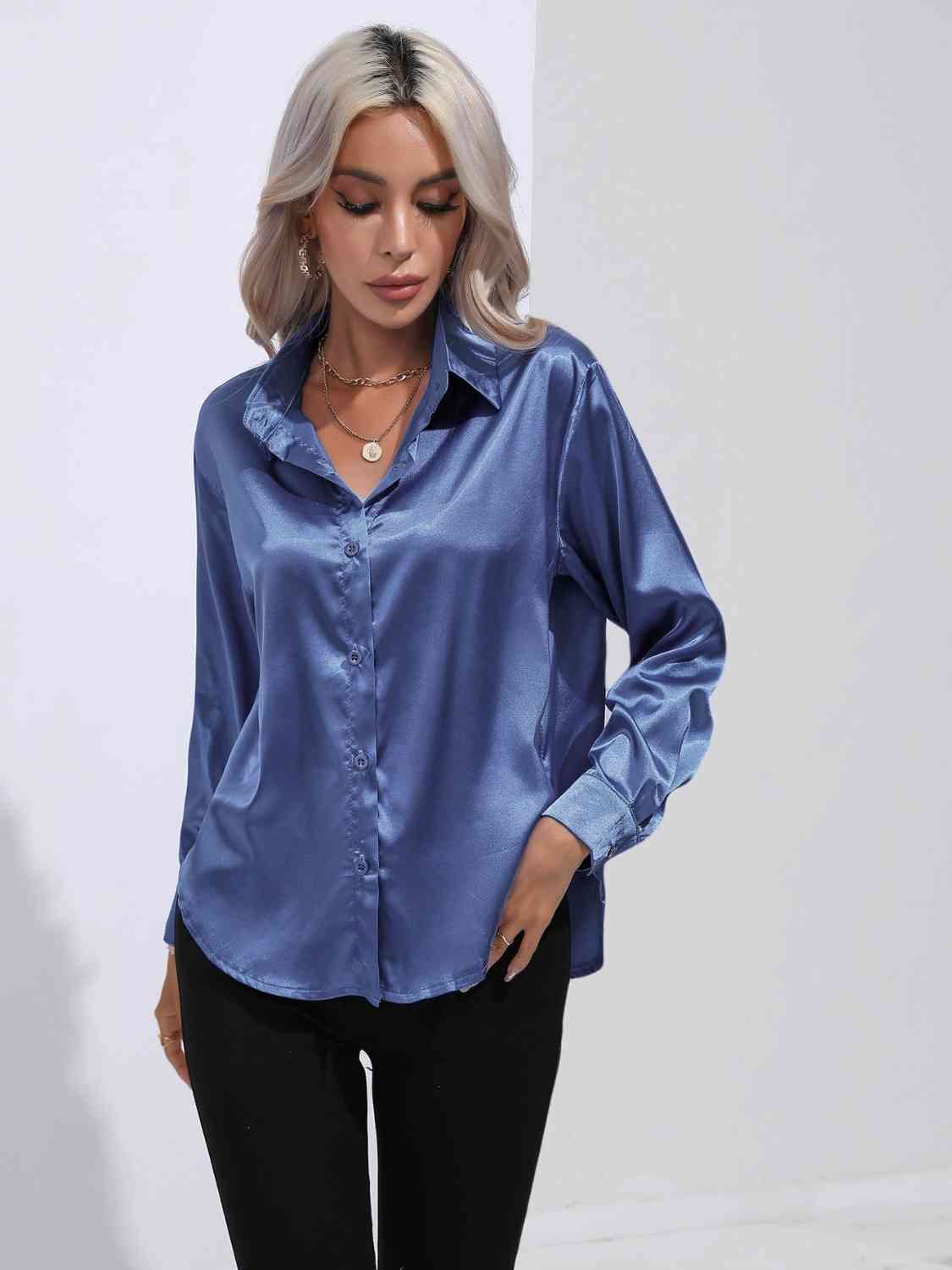 Classy Collared Neck Buttoned Long Sleeve Shirt