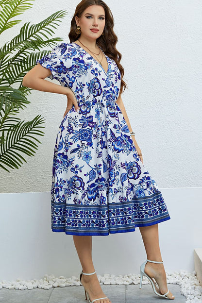 Floral Flounce Sleeve Surplice Dress