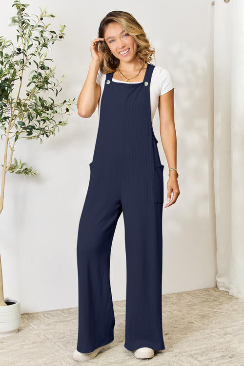 Double Take Wide Strap Overall with Pockets