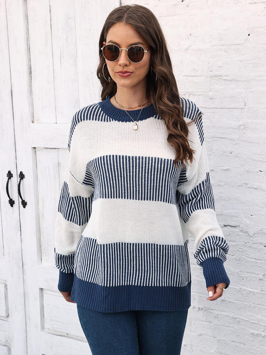 Full Size Round Neck Drop Shoulder Sweater - Rochelle's House LLC