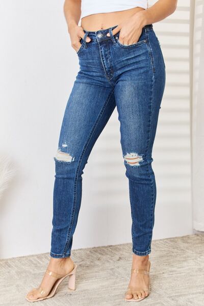 Judy Blue Full Size High Waist Distressed Slim Jeans - Rochelle's House LLC