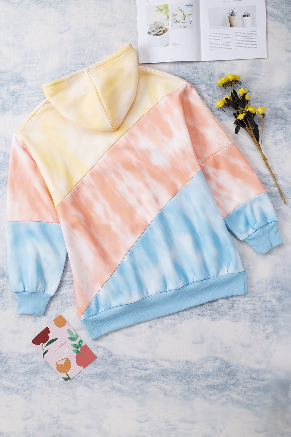 Plus Size Drawstring Color Block Dropped Shoulder Hoodie - Rochelle's House LLC