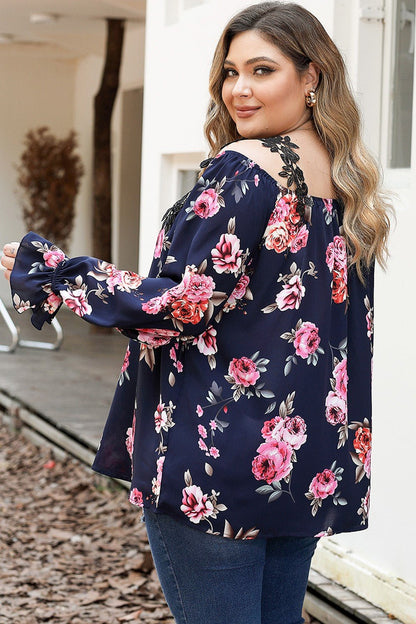 Plus Size Floral Flounce Sleeve Blouse - Rochelle's House LLC