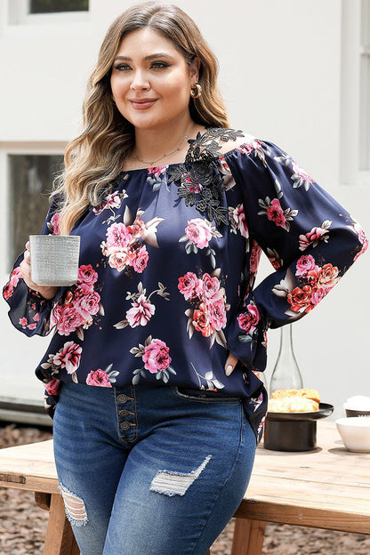 Plus Size Floral Flounce Sleeve Blouse - Rochelle's House LLC