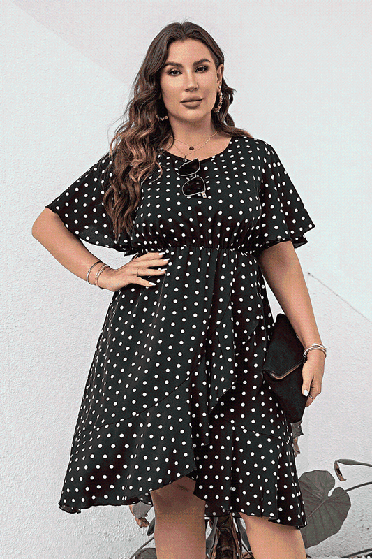 Plus Size Polka Dot Flutter Sleeve Dress - Rochelle's House LLC