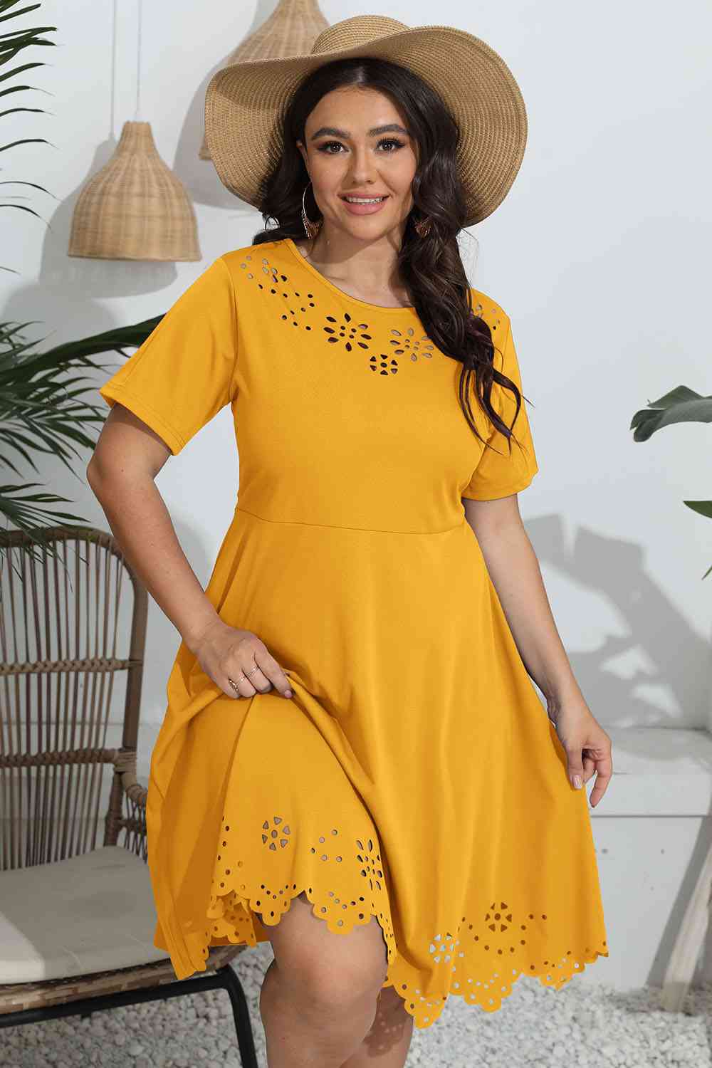 Plus Size Round Neck Openwork Dress - Rochelle's House LLC