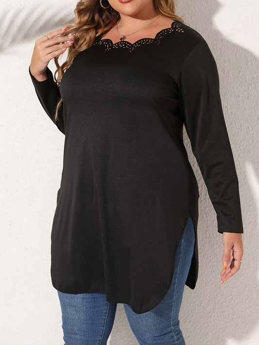 Plus Size Slit Long Sleeve T-Shirt - Rochelle's House LLC