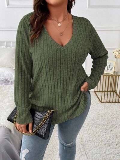 Plus Size V - Neck Long Sleeve T-Shirt - Rochelle's House LLC