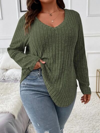 Plus Size V - Neck Long Sleeve T-Shirt - Rochelle's House LLC