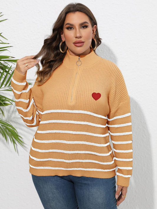 Plus Size Zip - Up Striped Sweater - Rochelle's House LLC