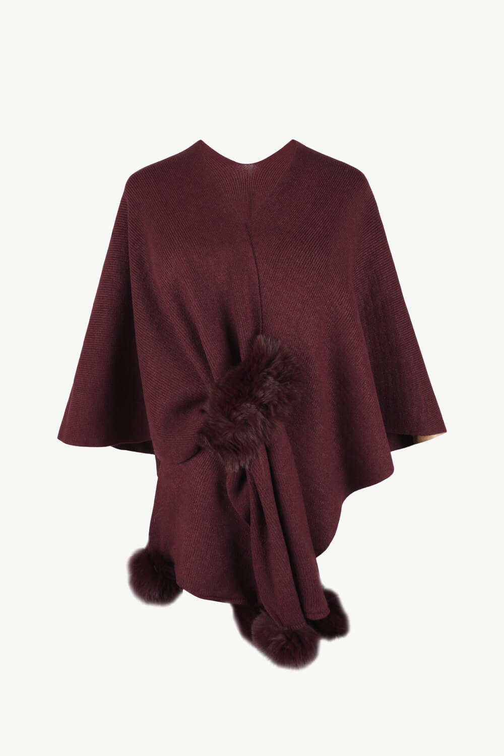 Surplice Neck Pom - Pom Trim Poncho - Rochelle's House LLC
