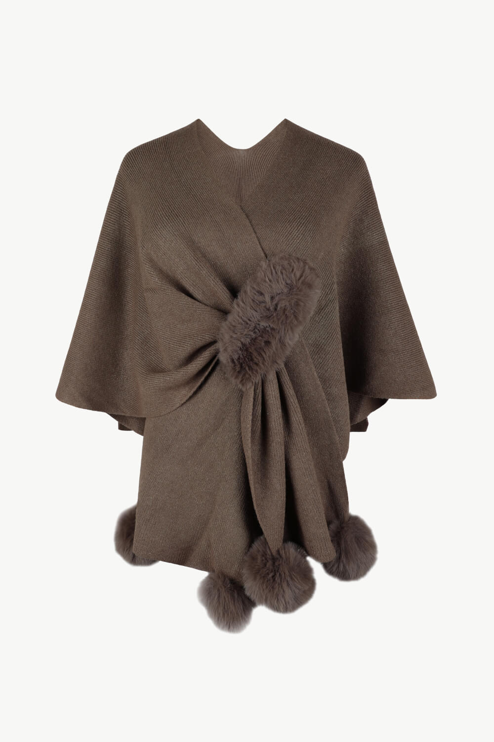 Surplice Neck Pom - Pom Trim Poncho - Rochelle's House LLC