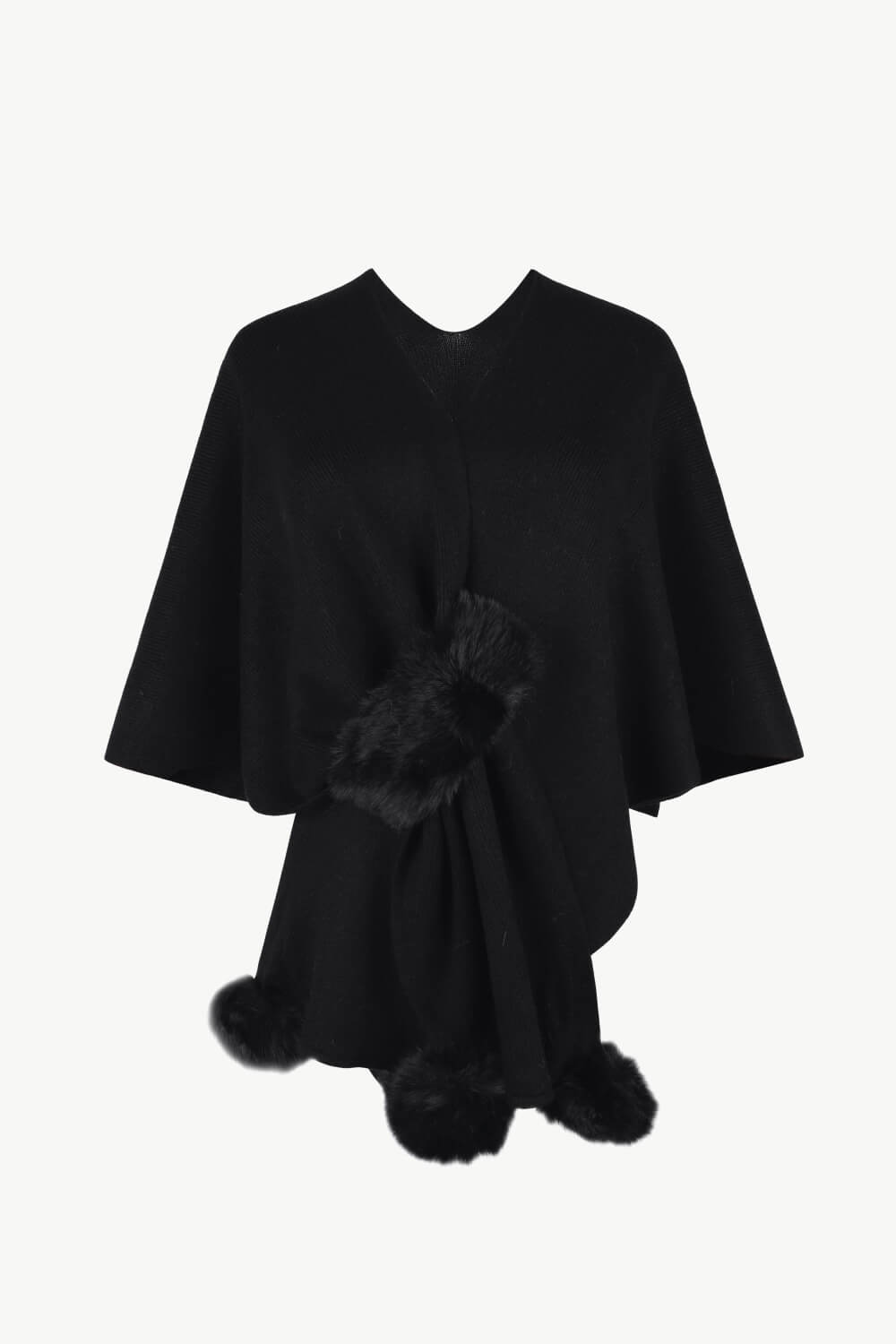 Surplice Neck Pom - Pom Trim Poncho - Rochelle's House LLC
