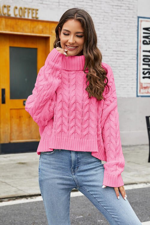 Turtleneck Cable - Knit Long Sleeve Sweater - Rochelle's House LLC