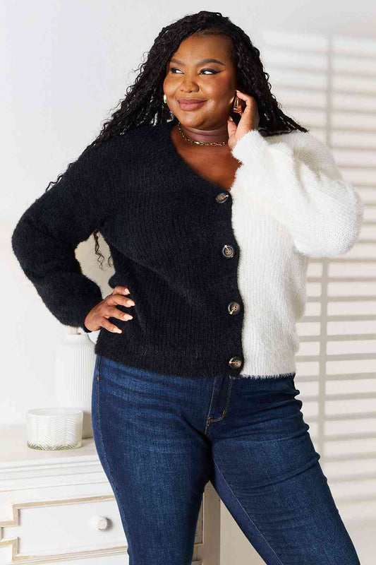 Woven Right Contrast V - Neck Cardigan - Rochelle's House LLC