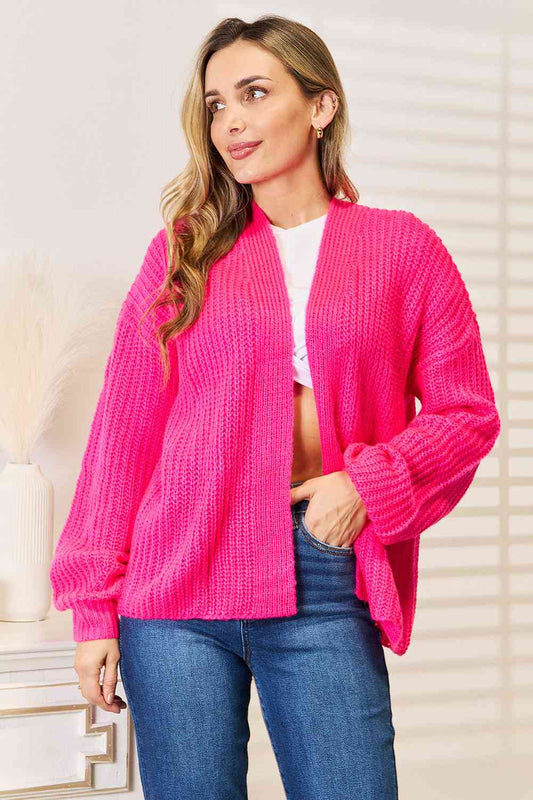 Woven Right Rib - Knit Open Front Drop Shoulder Cardigan - Rochelle's House LLC